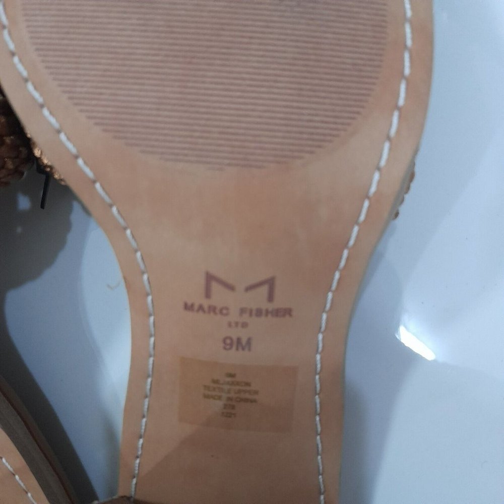 Marc Fisher Tan Slides Size 9m Slip On Heel Woven… - image 3
